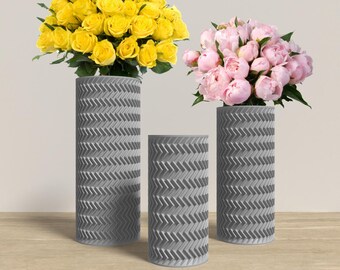 FRACTI Vase Collection - GRAY Modern Cylinder Vase for Home, Office or Venue Decor - Original Designs 9" | 7.5" | 6"