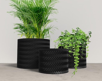 FRACTI Planter Collection - BLACK Modern Cylinder Planter for Indoor, Outdoor or Venue Decor - Original Designs 6" | 5" | 4"