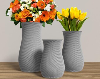 RETORTA Vase Collection - GRAY Modern Rounded Vase for Home, Office or Venue Decor - Original Designs 9" | 7.5" | 6"