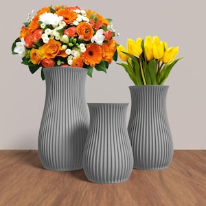 SAGITA Vase Collection - GRAY Modern Rounded Vase for Home, Office or Venue Decor - Sizes 9&quot; | 7.5&quot; | 6&quot;