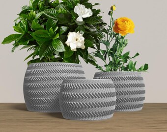FRACTI Planter Collection - GRAY Modern Rounded Planter for Indoor, Outdoor or Venue Decor - Original Designs 6" | 5" | 4"