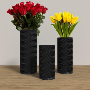 ARCUS Vase Collection - BLACK Modern Cylinder Vase for Home, Office or Venue Decor - Original Designs 9&quot; | 7.5&quot; | 6&quot;