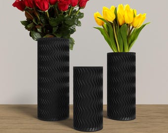 ARCUS Vase Collection - BLACK Modern Cylinder Vase for Home, Office or Venue Decor - Original Designs 9" | 7.5" | 6"