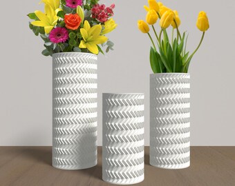 FRACTI Vase Collection - WHITE Modern Cylinder Vase for Home, Office or Venue Decor - Original Designs 9" | 7.5" | 6"