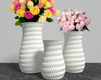 FRACTI Vase Collection - WHITE Modern Rounded Vase for Home, Office or Venue Decor - Original Designs 9" | 7.5" | 6"