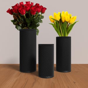 RETORTA Vase Collection - BLACK Modern Cylinder Vase for Home, Office or Venue Decor - Original Designs 9&quot; | 7.5&quot; | 6&quot;