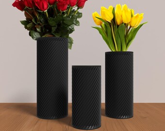 RETORTA Vase Collection - BLACK Modern Cylinder Vase for Home, Office or Venue Decor - Original Designs 9" | 7.5" | 6"