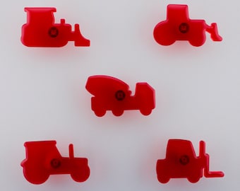 Red 3D Printed Utility Vehicles Drawer Knobs - Bulldozer, Tractor, Forklift, Concrete Mixer, Front Loader | kids bedroom/nursery, handle