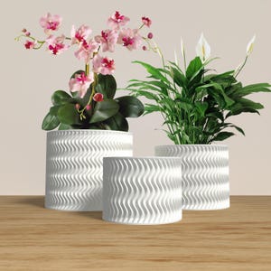 Jardinière Collection ARCUS - Jardinière cylindrique moderne BLANCHE pour décoration d'intérieur, d'extérieur ou de salle - Motifs originaux 6" | 5" | 4"