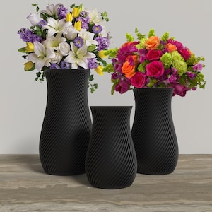 RETORTA Vase Collection - BLACK Modern Rounded Vase for Home, Office or Venue Decor - Original Designs 9&quot; | 7.5&quot; | 6&quot;