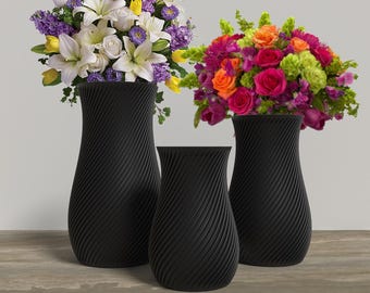 RETORTA Vase Collection - BLACK Modern Rounded Vase for Home, Office or Venue Decor - Original Designs 9" | 7.5" | 6"