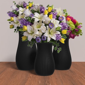 SAGITA Vase Collection - BLACK Modern Rounded Vase for Home, Office, or Venue Decor - Original Designs 9&quot; | 7.5&quot; | 6&quot;