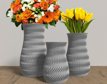 ARCUS Vase Collection - GRAY Modern Rounded Vase for Home, Office or Venue Decor - Original Designs 9" | 7.5" | 6"