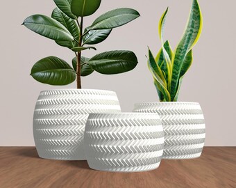 FRACTI Planter Collection - WHITE Modern Rounded Planter for Indoor, Outdoor or Venue Decor - Original Designs 6" | 5" | 4"