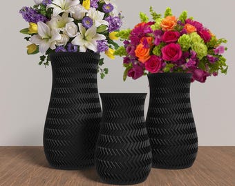 FRACTI Vase Collection - BLACK Modern Rounded Vase for Home, Office or Venue Decor - Original Designs 9" | 7.5" | 6"