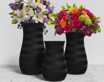 ARCUS Vase Collection - BLACK Modern Rounded Vase for Home, Office or Venue Decor - Original Designs 9" | 7.5" | 6"