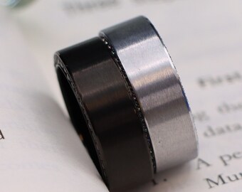 Black Titanium Wedding Band, Hidden CZ Stone Engagement Ring, Anniversary Ring
