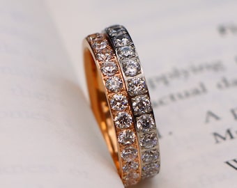 Rose Gold Titanium Wedding Band, Round Cut CZ Stone Ring