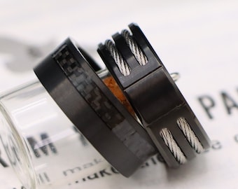 Black Tungsten Wedding Band, Carbon Fiber Inlay, Unisex Ring