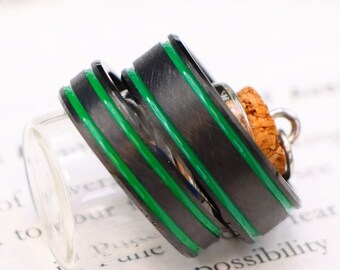 Tungsten Promise Ring, Green Double Stripes Band
