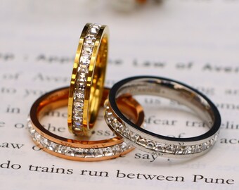 Titanium Wedding Ring, Rose Gold Band, Channel Set CZ Stone Women's Ring
