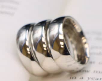 Titanium Couple Ring Set, Silver Plain Band, Comfort Fit