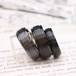 Dark Gray Gunmetal Zirconium Wedding Band, Men&#39;s Wedding Ring, Unisex Engagement Rings, Woman&#39;s Promise Ring, Tungsten Bands, Engraved Bands