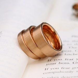 Rose Gold Wedding Ring, Custom Engraving Tungsten Wedding Band, Matching Couple Ring, Mens Engagement Ring, Rose Gold Wedding Band for Woman