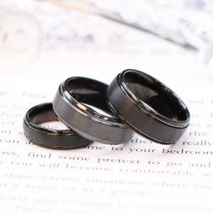 Dark Gray Gunmetal Zirconium Wedding Band, Men&#39;s Wedding Ring, Unisex Engagement Rings, Woman&#39;s Promise Ring, Tungsten Bands, Engraved Bands