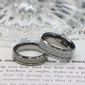 Tungsten Rings, Carbon Fiber Inlay,8mm 6mm Matching Ring, Tungsten Anniversary Rings, Tungsten Wedding Band, Promise Ring, Personalized Ring