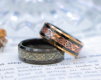 Celtic Mens Wedding Ring, Rose Gold Wedding Band, Celtic Womens