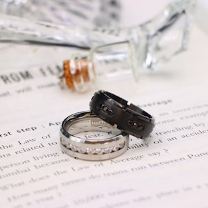 Men&#39;s Silver Titanium Wedding Ring,Titanium Wedding Band, Channel Set Diamond Engagement Ring, Mens Ring, Womens Promise Ring, Birthday Gift