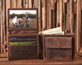 Personalized Leather Wallet,Engraved Genuine Leather Custom Wallet,Anniversary Gift For Him,Men, Father, Dad, Husband,Boyfriend,Fathers Day