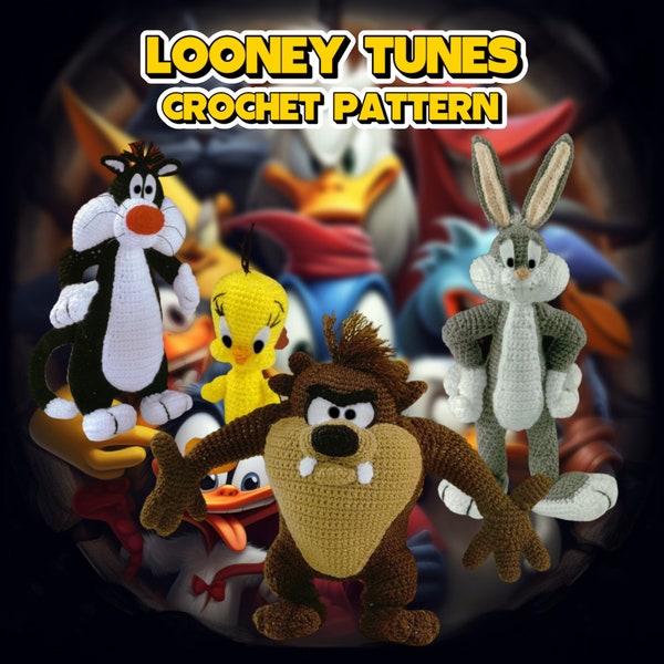Looney Tunes Crochet Pattern, Tweety & Sylvester, Bugs Bunny, Taz-mania, DIY Amigurumi Set, Classic Cartoon, ENGLISH, Instant Download