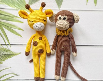 Crochet Giraffe & Monkey Patterns: Adorable Animal Amigurumi Set, ENGLISH, Instant Download, pdf