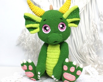 Dragon Crochet Pattern, Green, ENGLISH, Instant Download, PDF