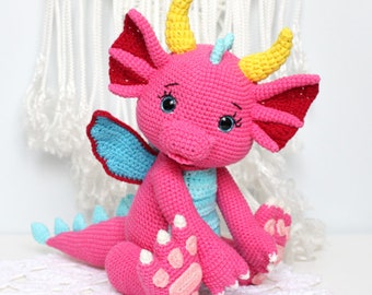 Dragon Crochet Pattern, Pink, ENGLISH, Instant Download, PDF