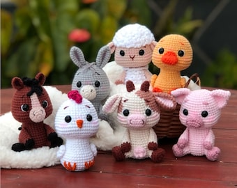 Modèle au crochet : adorables petits animaux de la ferme - âne, poulain, poussin, agneau, caneton, porcelet, petite vache, anglais, téléchargement immédiat