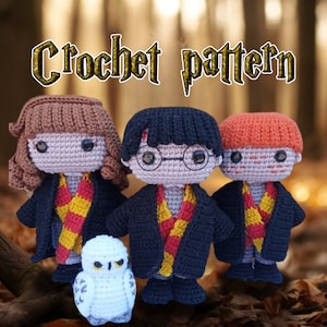 Harry, Hermione, Ron & Edwige, Crochet Pattern Bundle, DIY Amigurumi Set, ENGLISH, Instant Download