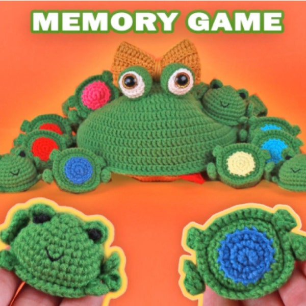 Memory Spiel Häkelanleitung, Frosch mit 16 passenden Fröschen, DIY Häkelanleitung für Spielzeug, PDF NUR, englisch
