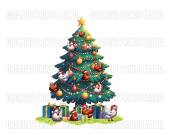 Árbol de Navidad de pollo (Png), Pollo navideño (Png), Granja navideña (Png), Amante de los pollos (Png), Amante de las mamás pollo (Png), Pollo navideño de moda (Png)