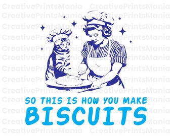 Funny Cat & Baker Biscuit Recipe Print - Kitchen Art, Retro Style