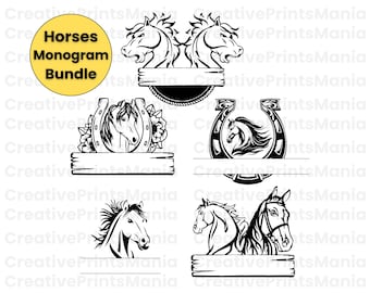 Horse monogram svg, horses monogram svg bundle, Split Name Frame SVG, Horse love svg clip art, Horse head svg, Equestrian SVG, Floral horses