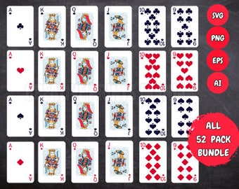 Playing Cards SVG Bundle, All 52 Card Deck (png, eps, ai), Card Game Clipart