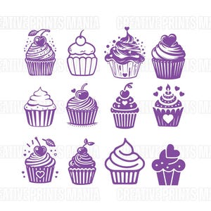 Bundle Cupcake Svg, Cupcake Svg, contour de Cupcake svg, fichier de coupe de cupcake, cupcakes sucrés d'anniversaire, svg d'anniversaire, svg de bonbons, clipart Cupcake