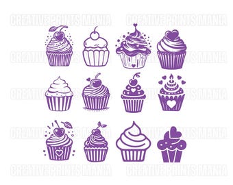 Cupcake Svg Bundle, Cupcake Svg, Cupcake outline svg, Cupcake cutting file, Birthday Sweet cupcakes, Birthday svg,Sweets svg,Cupcake clipart
