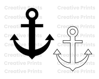 May include: Two black anchor illustrations. The anchor on the left is filled in black, while the anchor on the right is an outline.