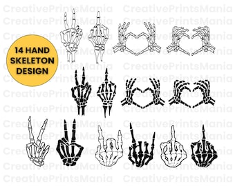 Skeleton Hands SVG, Skeleton PNG, Skull Skeleton Hand Clipart, Skull Middle Finger Svg Jpg, Rock Hand Svg, Love heart Skull Svg Cricut Files