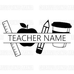Teacher Split Monogram SVG, Pencil Name Frame SVG, Pencil Split Teacher Name SVG, Apple School Svg,Back to School Svg,Teacher Svg Stationery