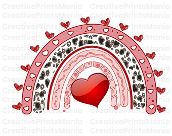 Saint-Valentin arc-en-ciel SVG, Clipart coeur imprimé léopard, amour couper fichier pour Cricut, téléchargement numérique